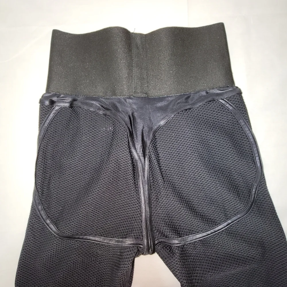 Black Waffle Weave Full Length High-rise Leggings Women's Size Medium - Picture 4 of 11